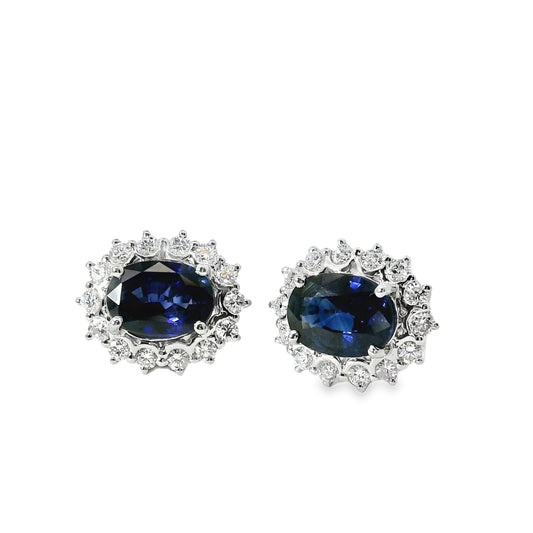 Platinum 2.78ct Sapphire and 0.53ct Round Brilliant Diamond Earrings
