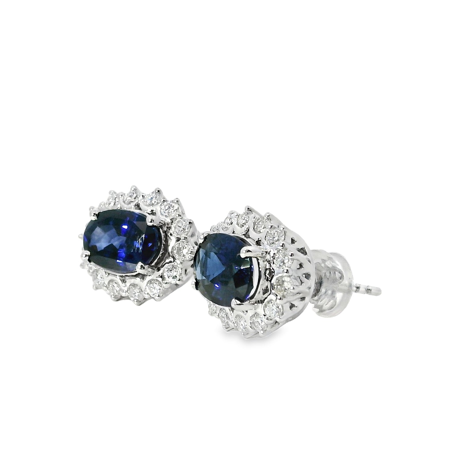 Platinum 2.78ct Sapphire and 0.53ct Round Brilliant Diamond Earrings