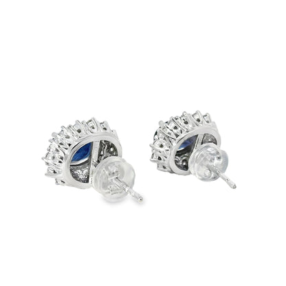 Platinum 2.78ct Sapphire and 0.53ct Round Brilliant Diamond Earrings