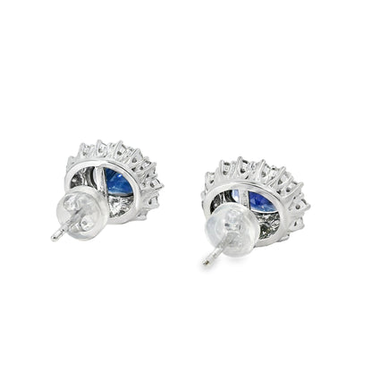 Platinum 2.78ct Sapphire and 0.53ct Round Brilliant Diamond Earrings