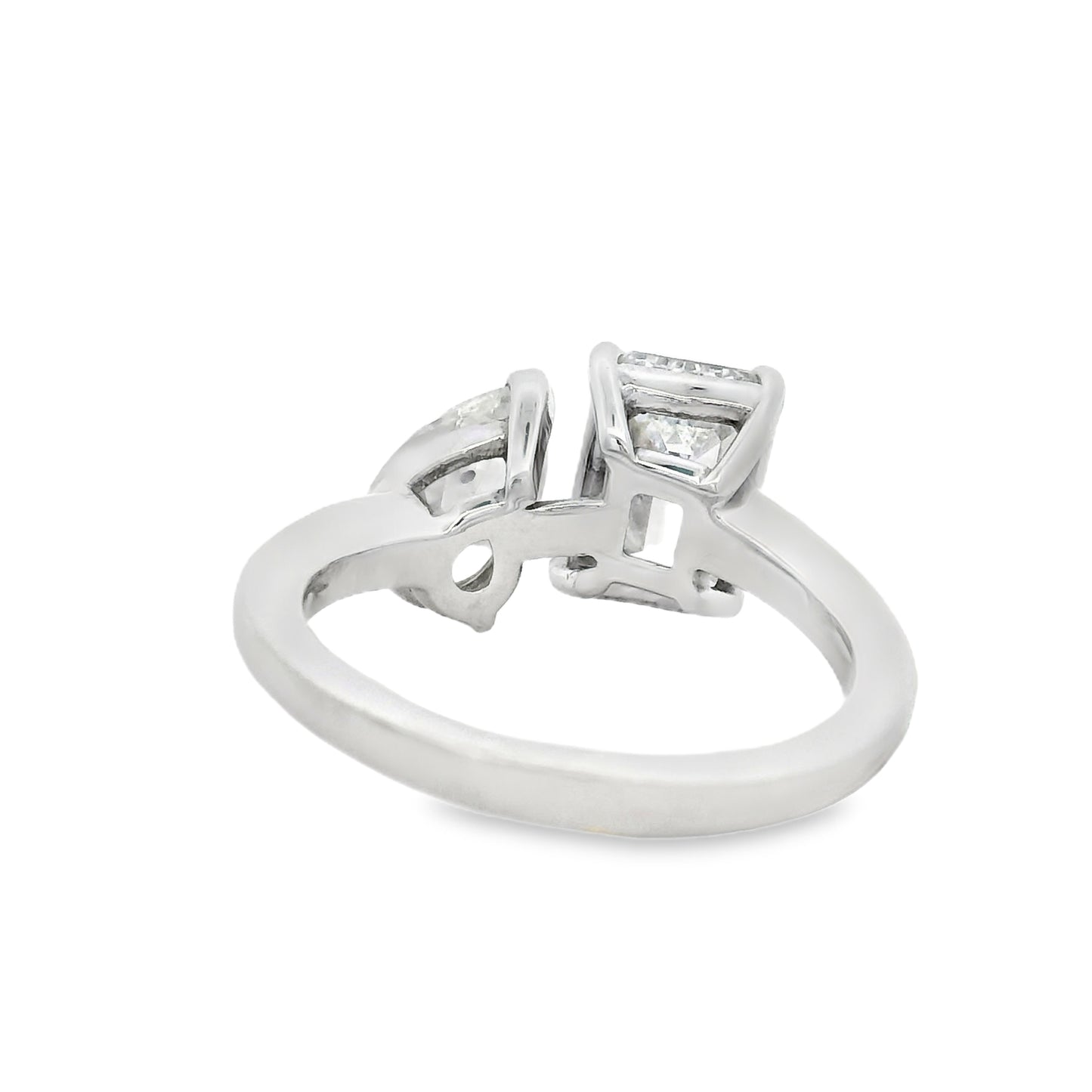 Platinum Natural 2ct Pear Cut and Lab 2ct Emerald Cut Toi Et Moi Engagement Diamond Ring