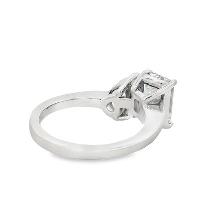 Platinum Natural 2ct Pear Cut and Lab 2ct Emerald Cut Toi Et Moi Engagement Diamond Ring