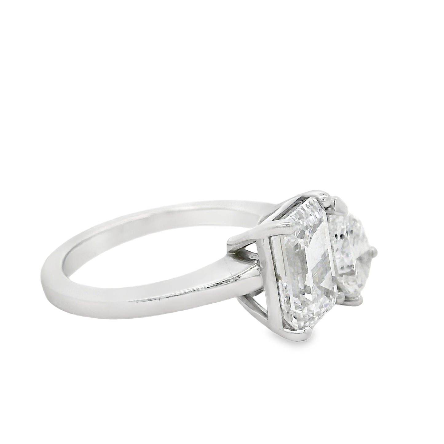 Platinum Natural 2ct Pear Cut and Lab 2ct Emerald Cut Toi Et Moi Engagement Diamond Ring