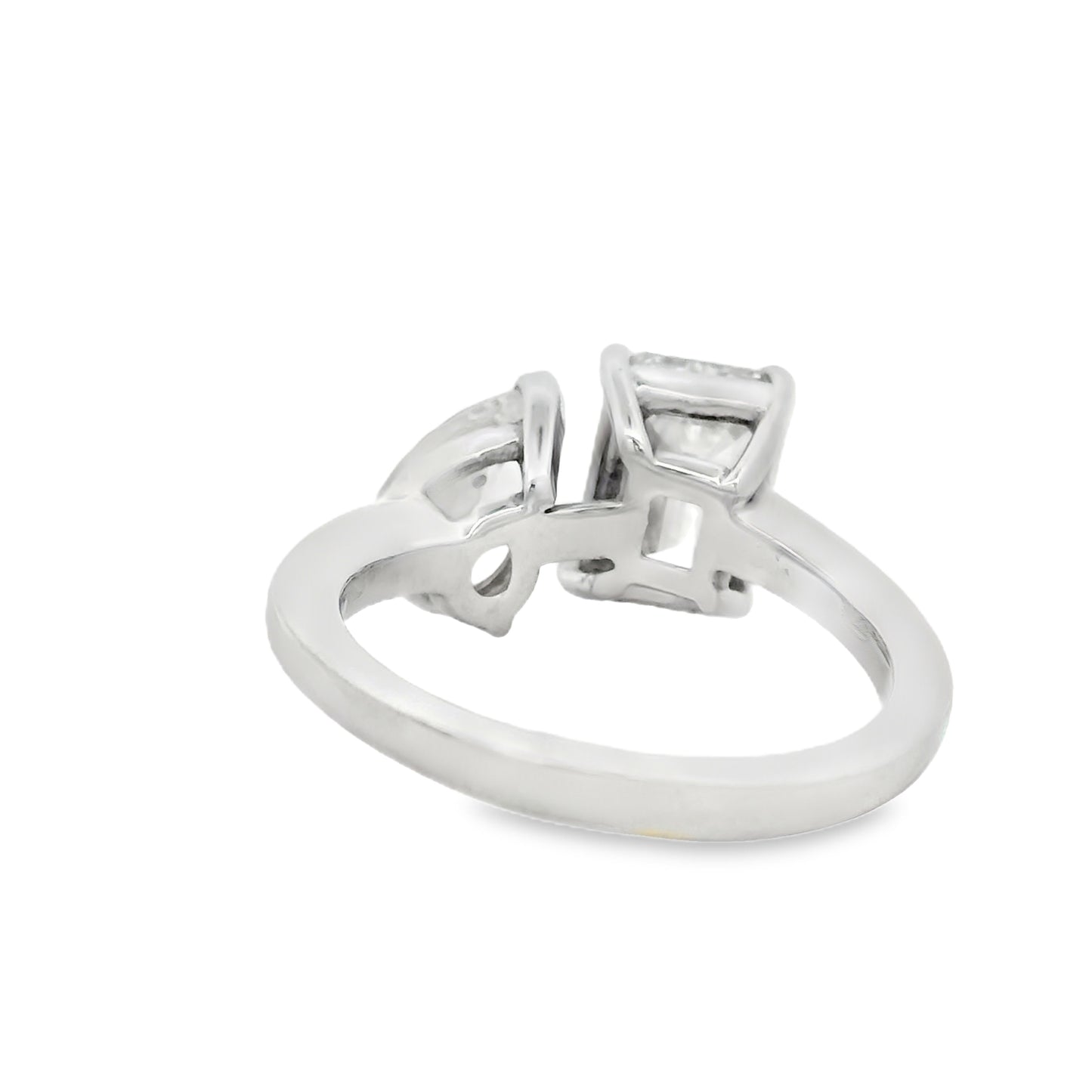 Platinum Natural 2ct Pear Cut and Lab 2ct Emerald Cut Toi Et Moi Engagement Diamond Ring