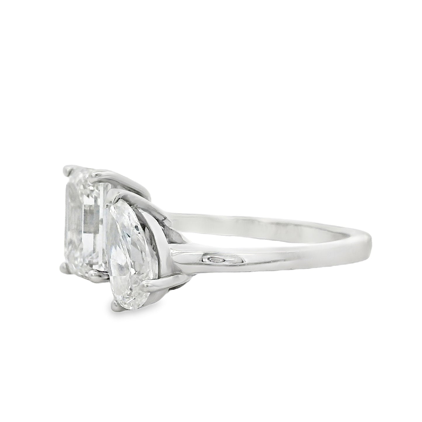 Platinum Natural 2ct Pear Cut and Lab 2ct Emerald Cut Toi Et Moi Engagement Diamond Ring