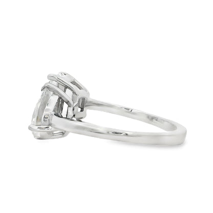 Platinum Natural 2ct Pear Cut and Lab 2ct Emerald Cut Toi Et Moi Engagement Diamond Ring