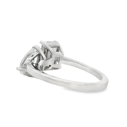Platinum Natural 2ct Pear Cut and Lab 2ct Emerald Cut Toi Et Moi Engagement Diamond Ring
