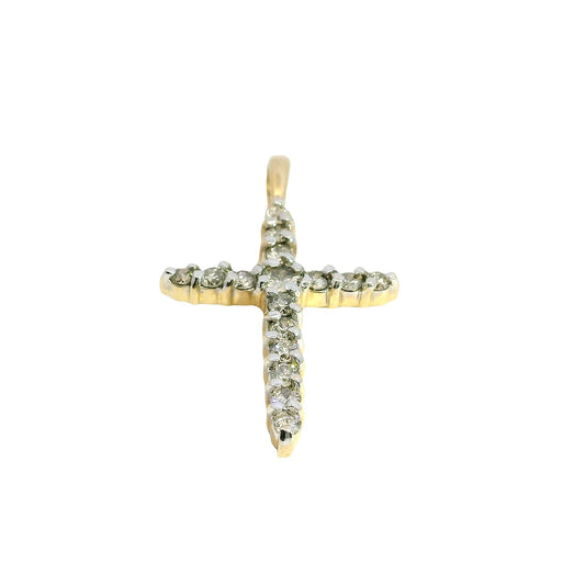 14k Yellow Gold 0.70ctw Natural Round Brilliant Cross Pendant