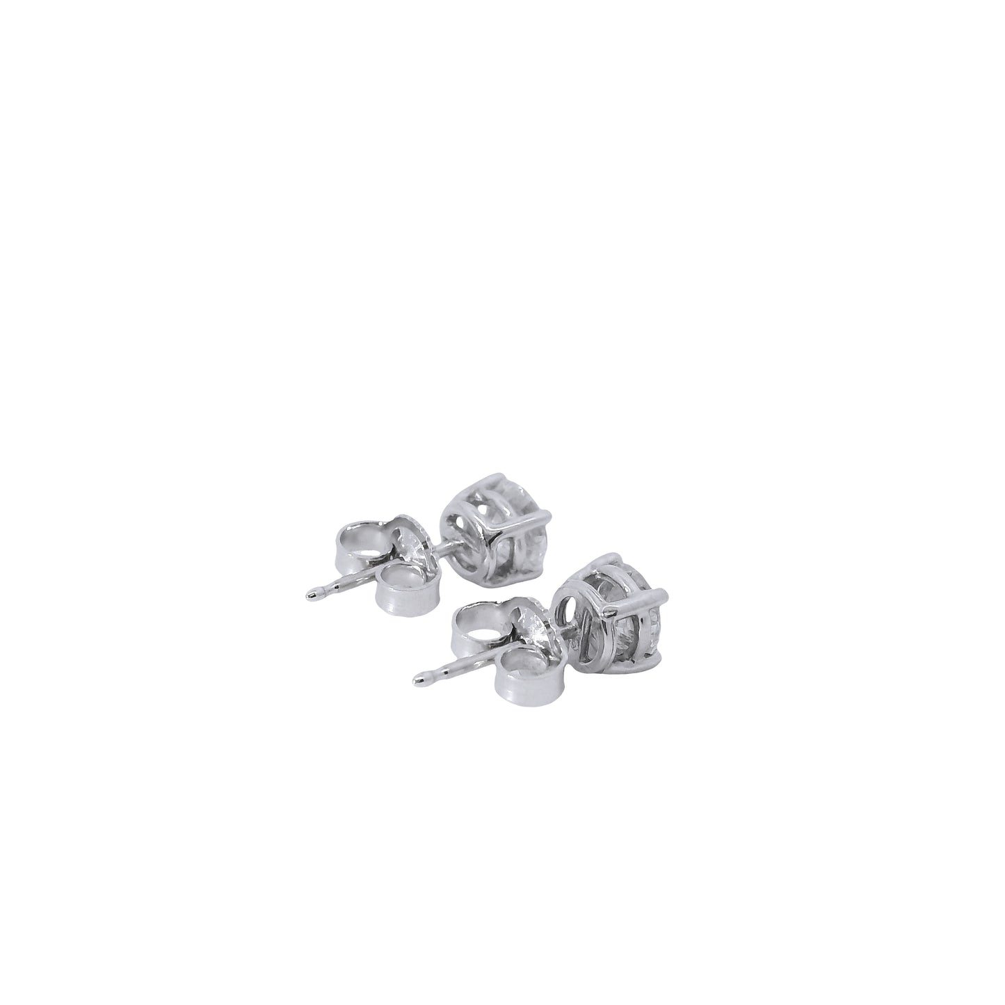14k White Gold 1.00ctw Natural Round Brilliant Diamond Stud Earrings