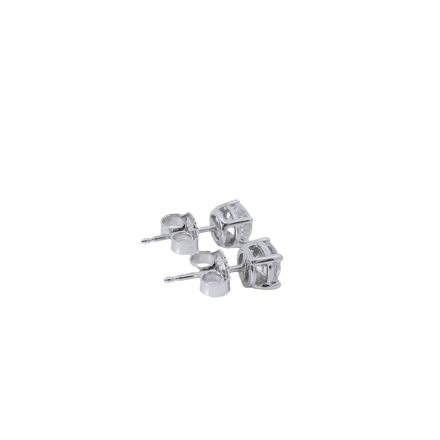 14k White Gold 1.00ctw Natural Round Brilliant Diamond Stud Earrings
