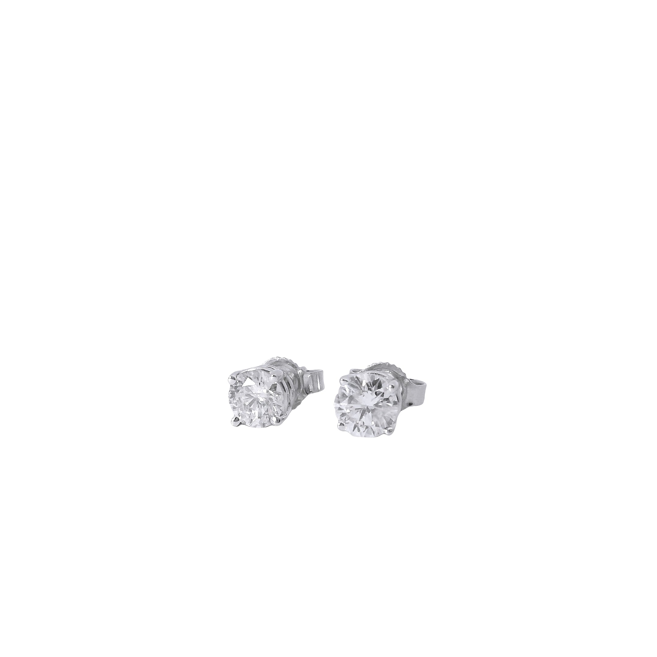 14k White Gold 1.00ctw Natural Round Brilliant Diamond Stud Earrings