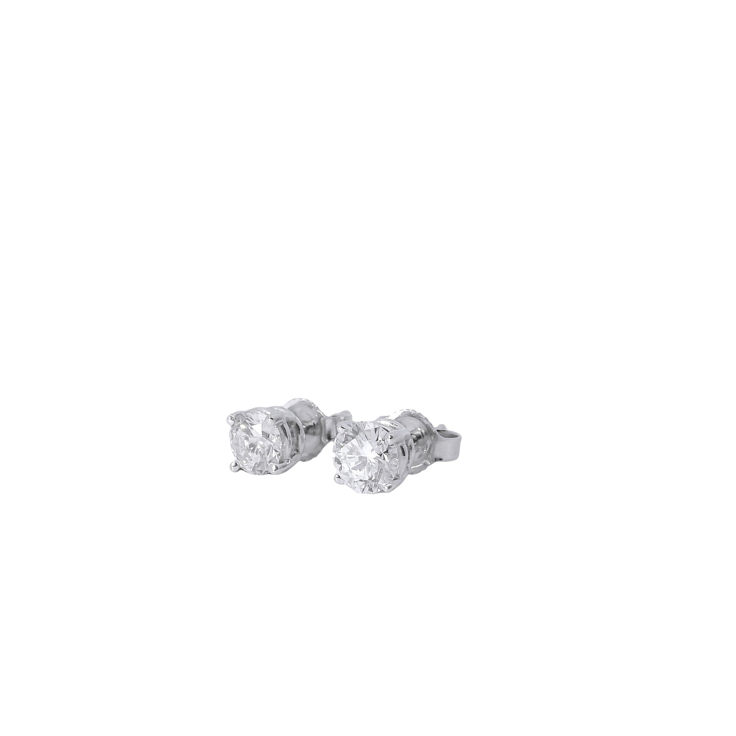14k White Gold 1.00ctw Natural Round Brilliant Diamond Stud Earrings