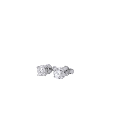14k White Gold 1.00ctw Natural Round Brilliant Diamond Stud Earrings