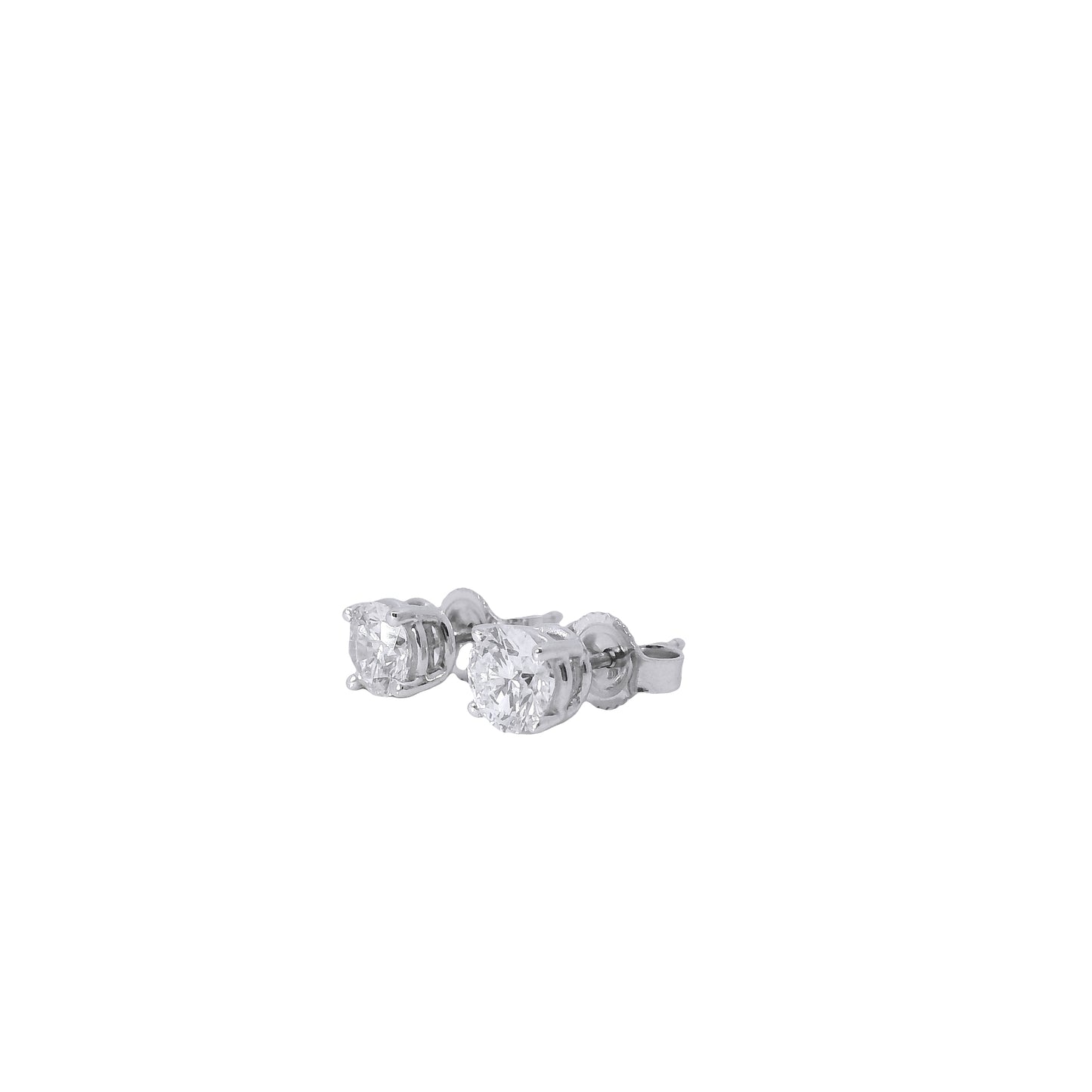 14k White Gold 1.00ctw Natural Round Brilliant Diamond Stud Earrings