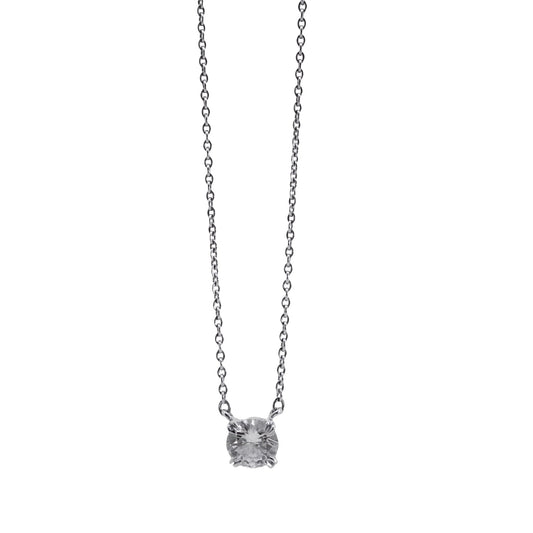 14k White Gold Approx. 0.75ctw Natural Round Brilliant Diamond Solitaire Pendant Necklace