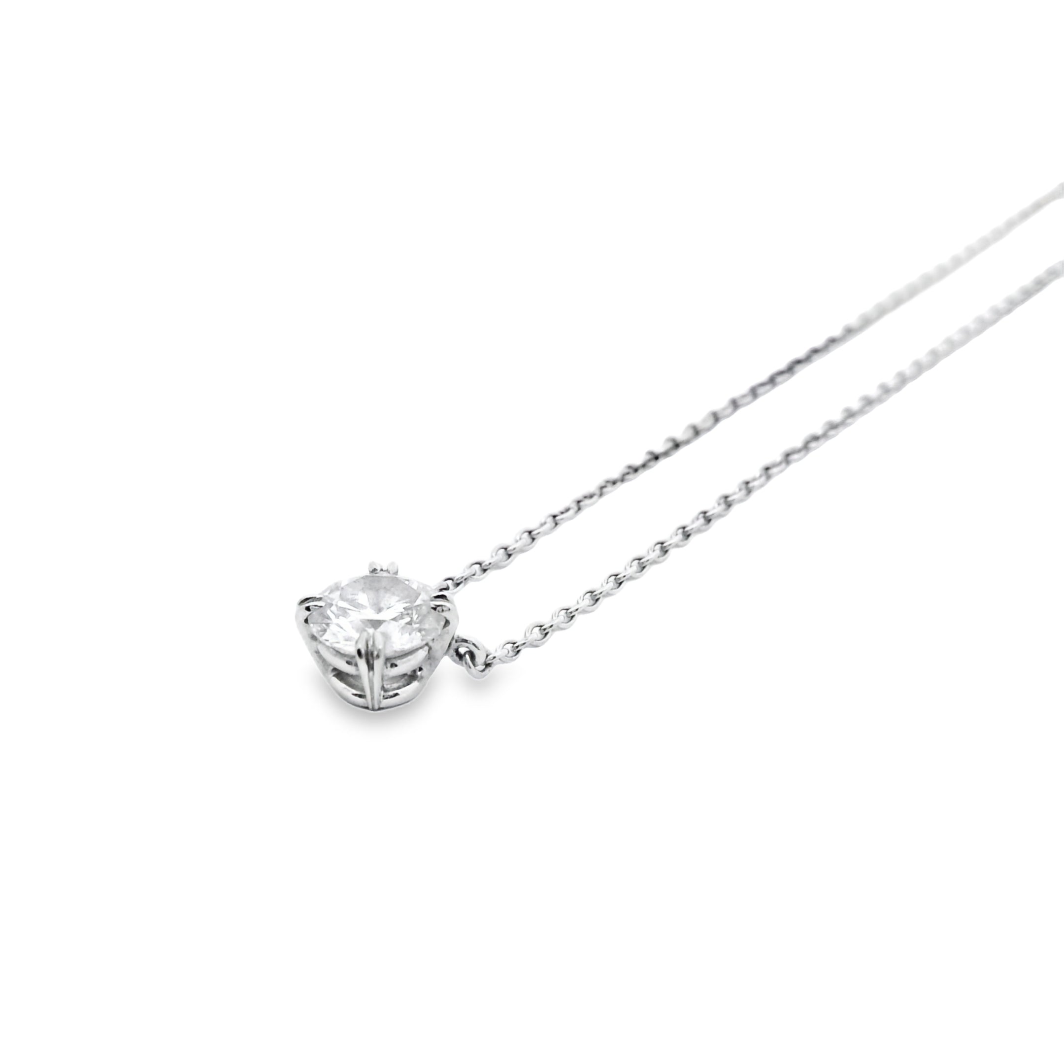 14k White Gold Approx. 0.75ctw Natural Round Brilliant Diamond Solitaire Pendant Necklace