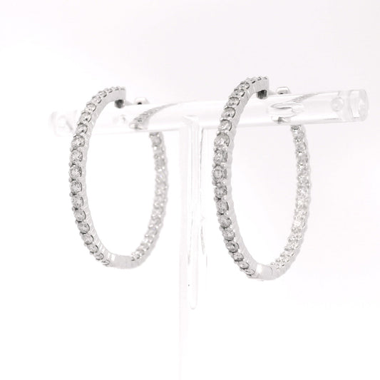 14k White Gold Round Brilliant 2.1ctw Diamond Set Inside Out Hoop Earrings