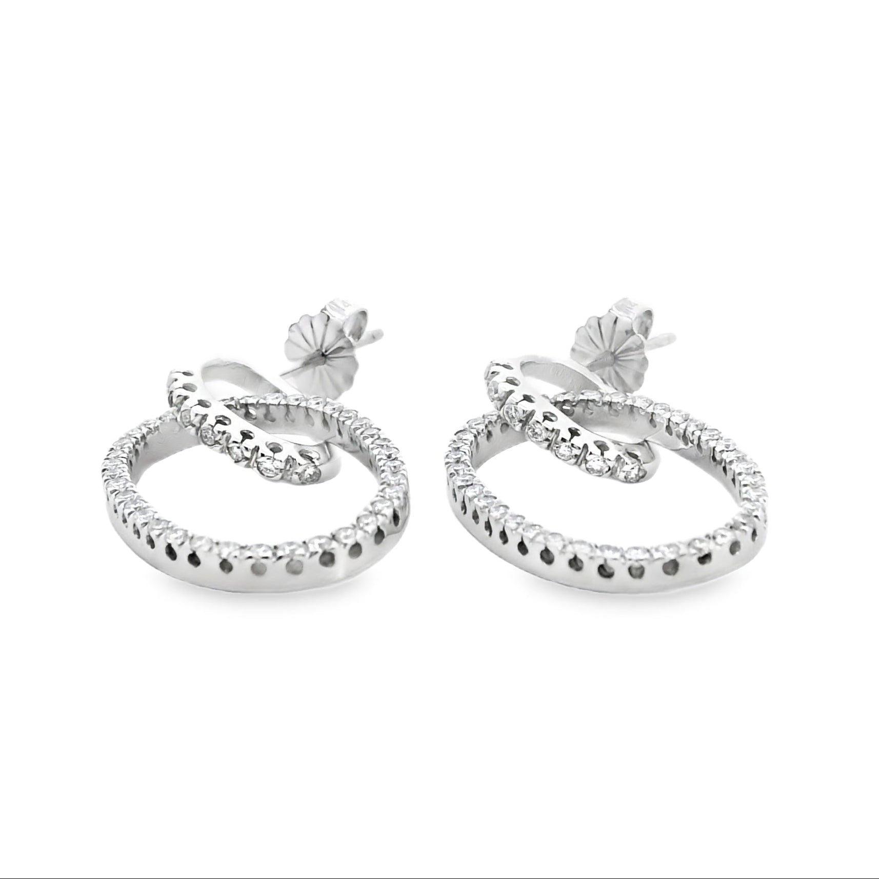 14k White Gold Round Brilliant Approx. 0.86ctw Diamond Set Oval Drop Hoop Earrings