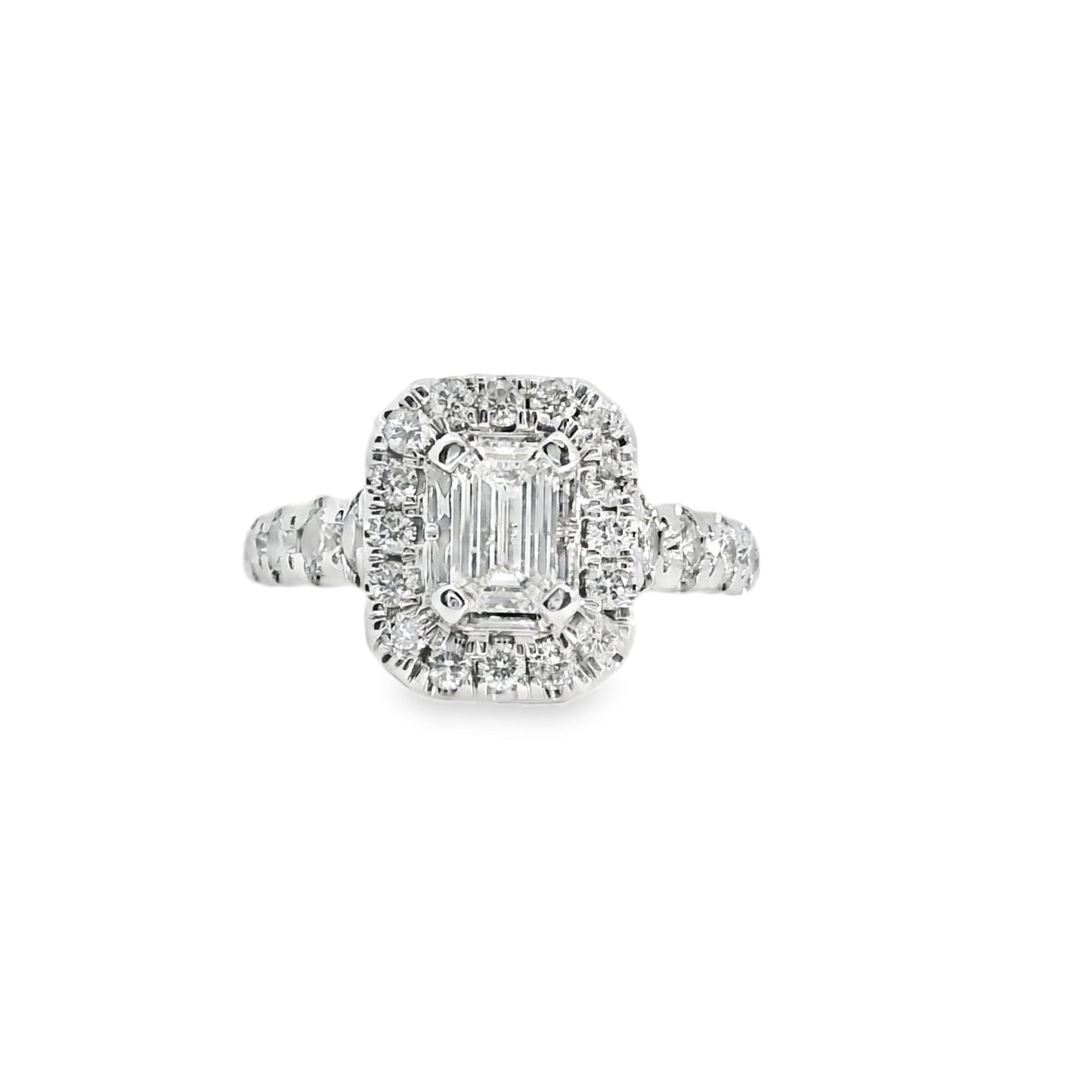 14k White Gold Emerald Cut Diamond Engagement Ring Set