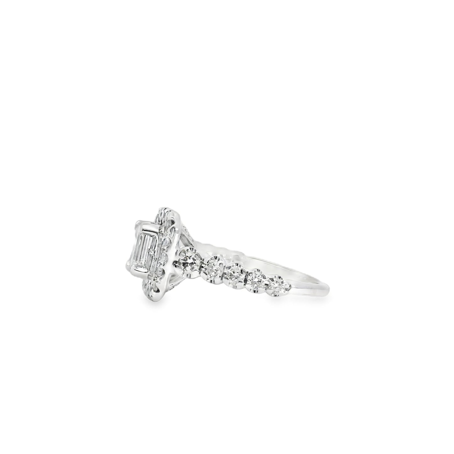 14k White Gold Emerald Cut Diamond Engagement Ring Set