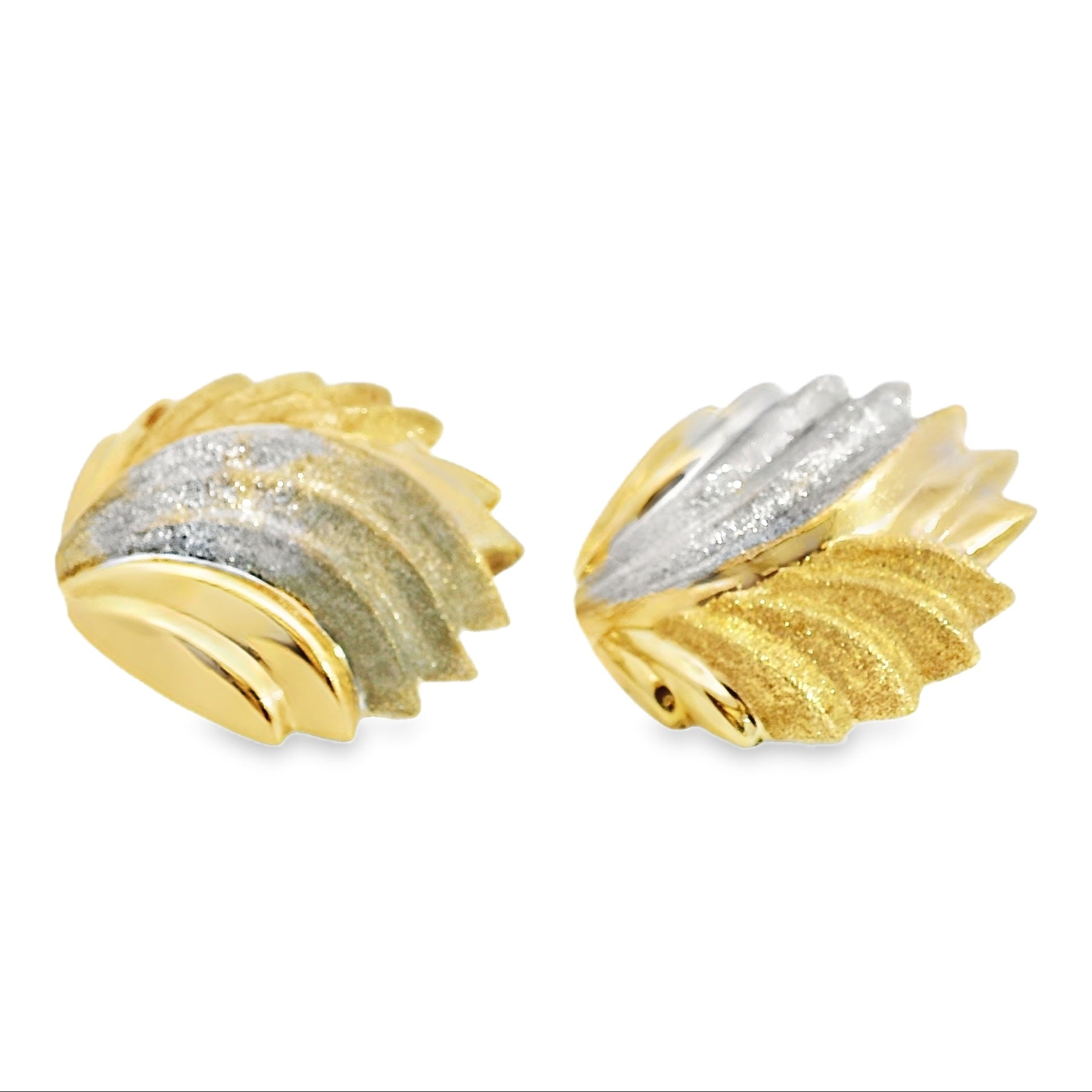 14k Yellow Gold Shell Earrings with Brushed Silver and Gold