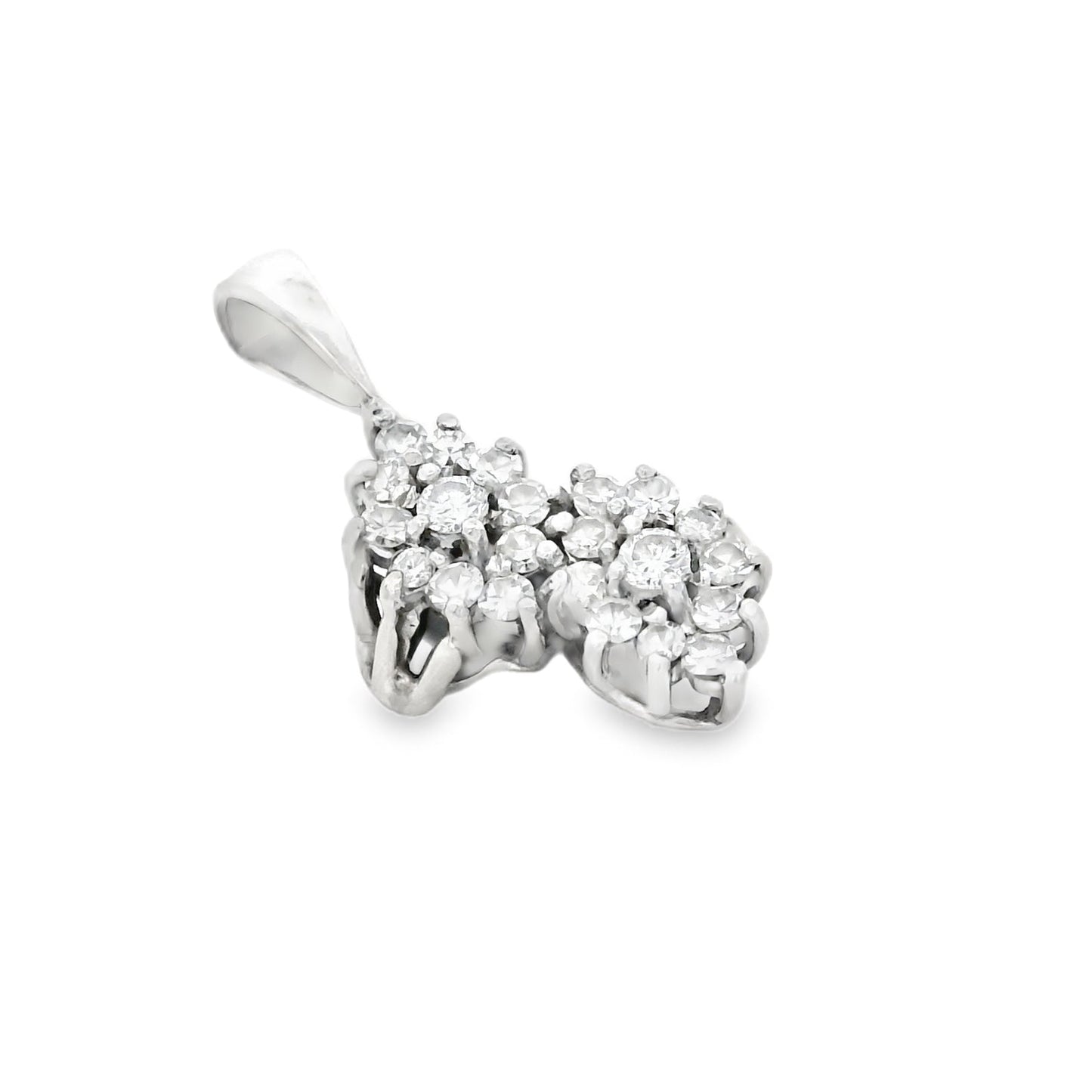 14k White Gold 0.88ctw Diamond Two Flowers Pendant