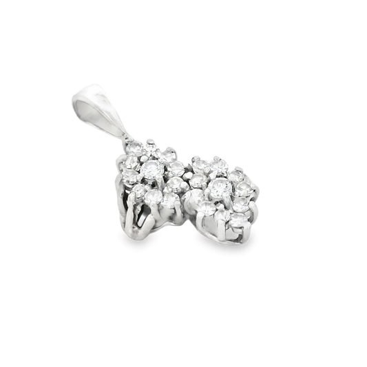 14k White Gold 0.88ctw Diamond Two Flowers Pendant