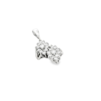 14k White Gold 0.88ctw Diamond Two Flowers Pendant