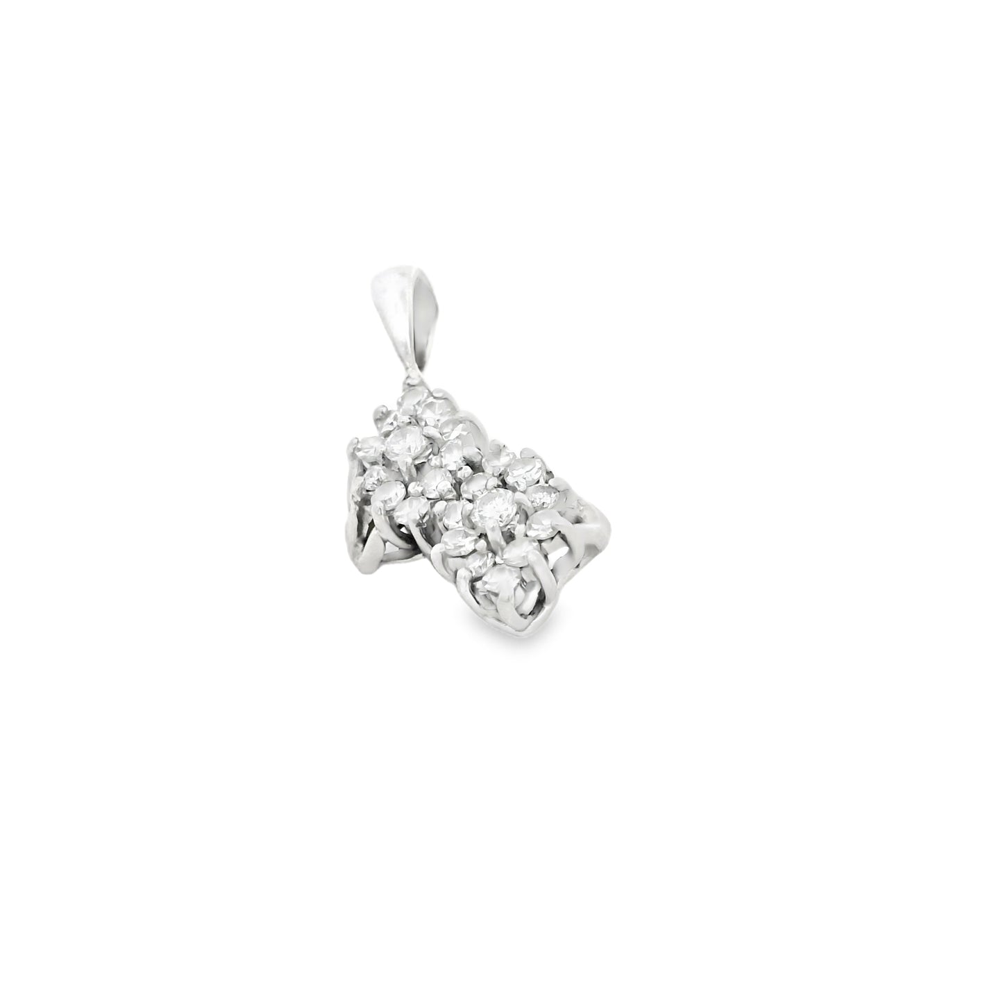 14k White Gold 0.88ctw Diamond Two Flowers Pendant