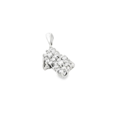 14k White Gold 0.88ctw Diamond Two Flowers Pendant