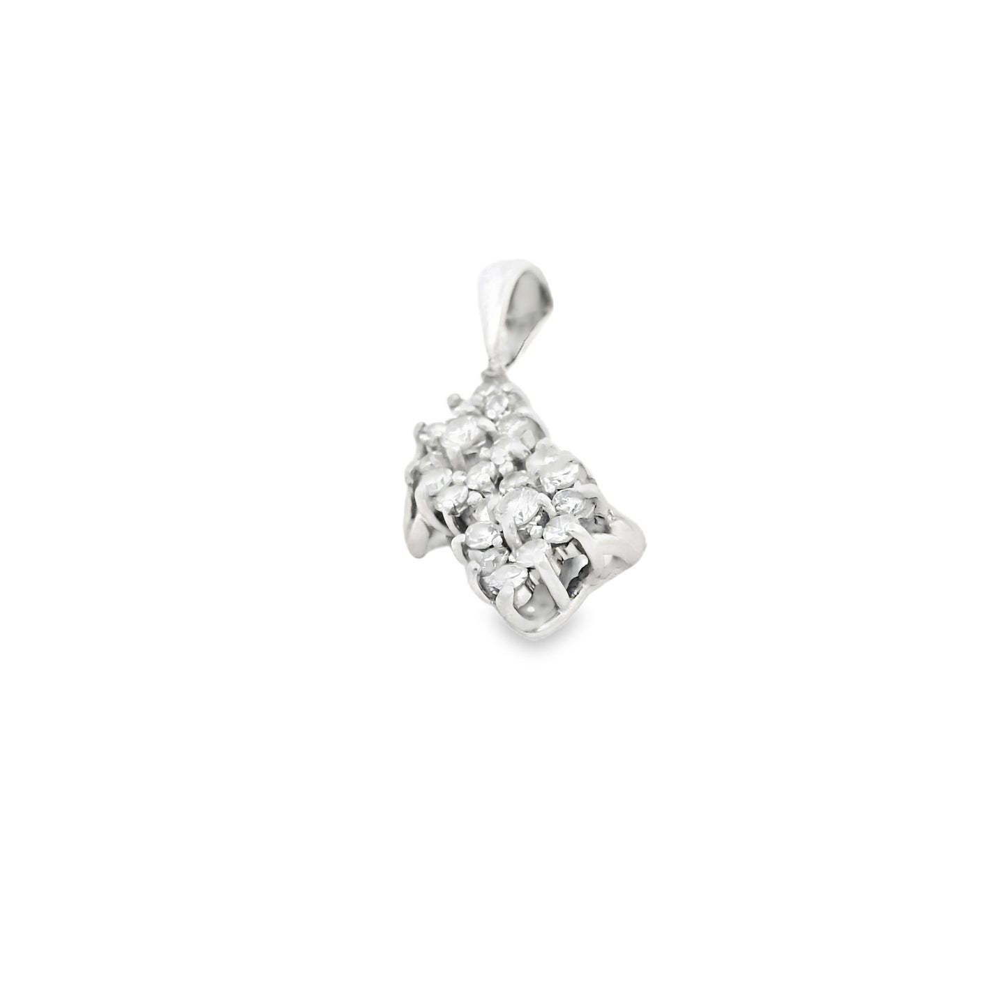 14k White Gold 0.88ctw Diamond Two Flowers Pendant