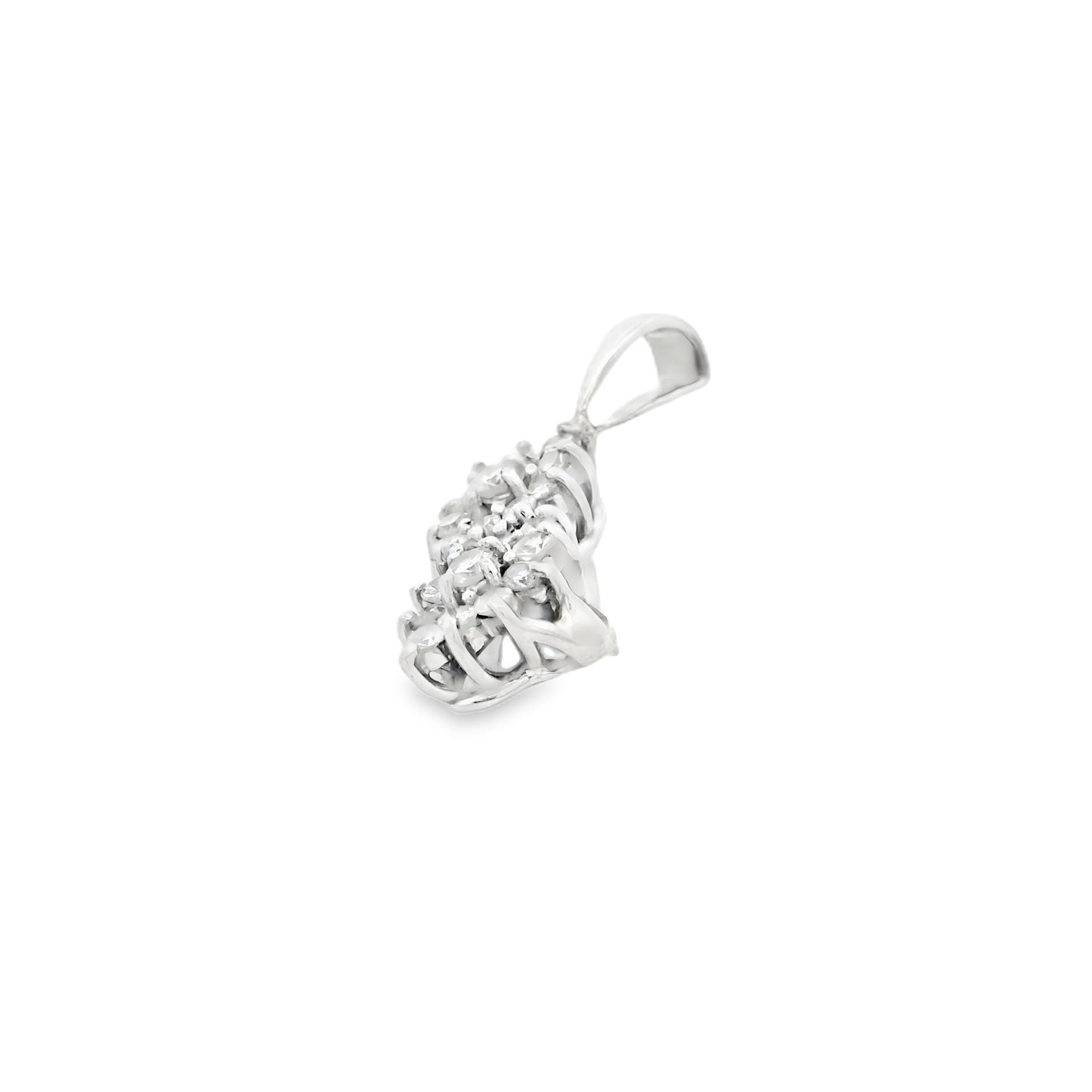 14k White Gold 0.88ctw Diamond Two Flowers Pendant