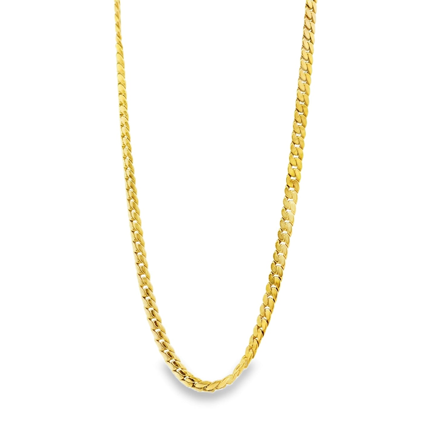 Gold chain necklace on a white background