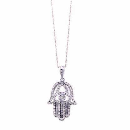 18k White Gold 0.57ctw Hamsa Hand Necklace