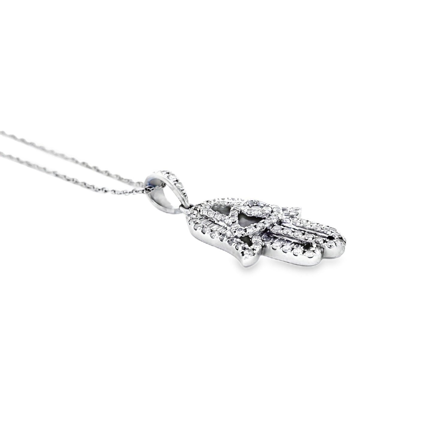 18k White Gold 0.57ctw Hamsa Hand Necklace