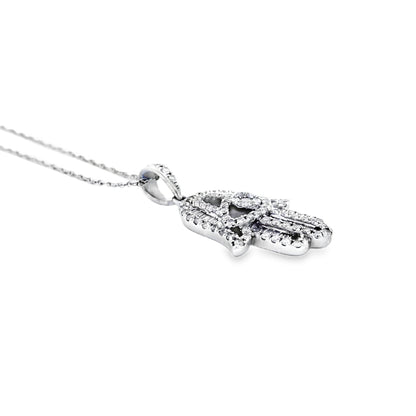 18k White Gold 0.57ctw Hamsa Hand Necklace