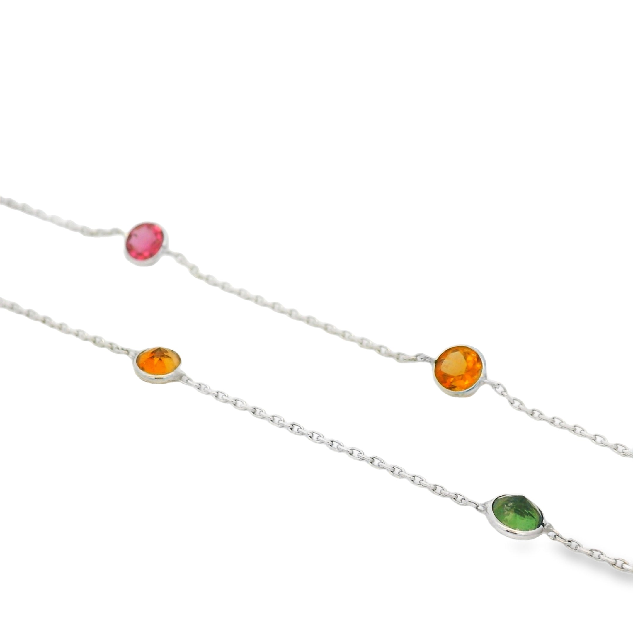 14k White Gold Multi Colored Gemstone Necklace