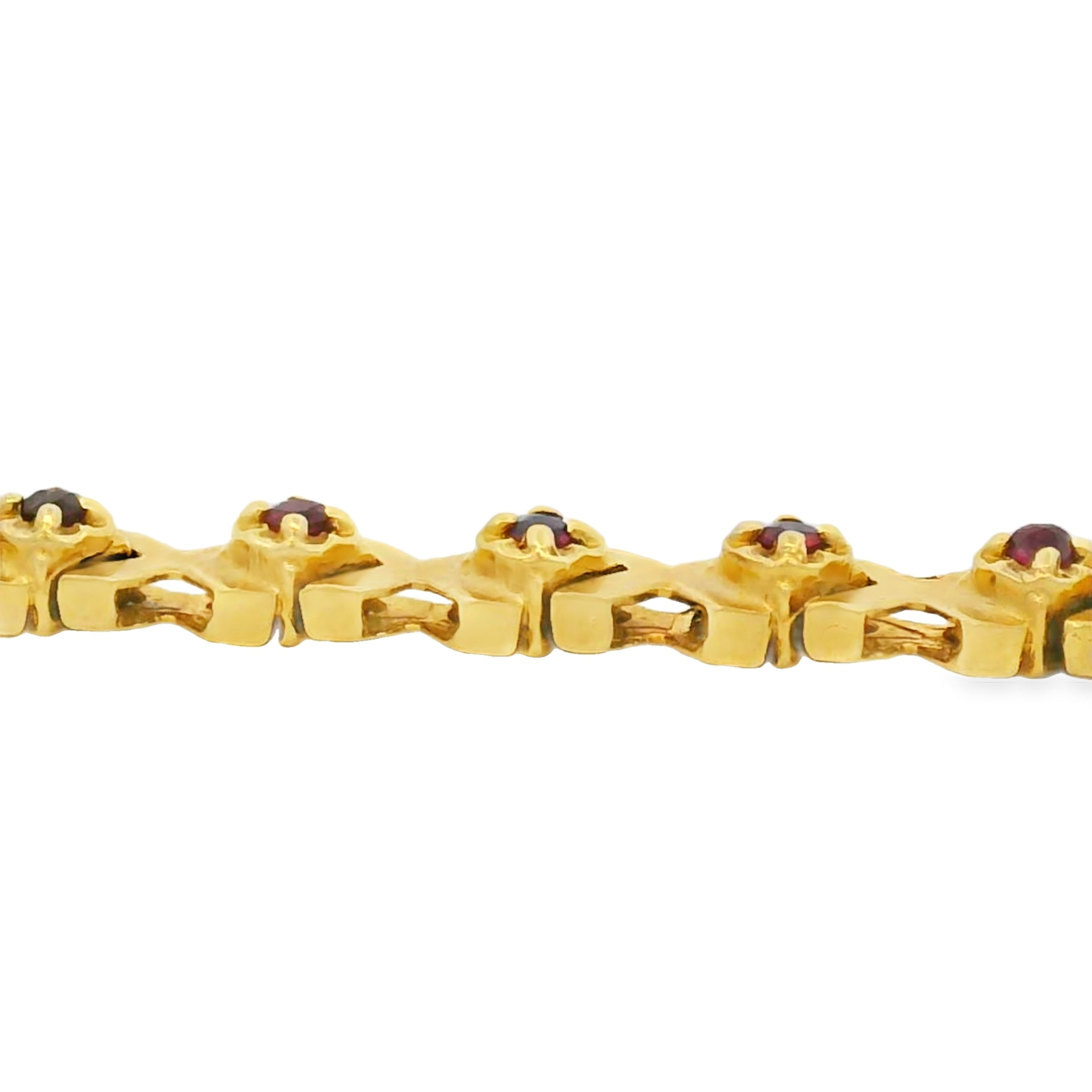 14k Yellow Gold Link Bracelet With Ruby Stones