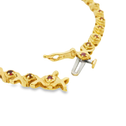 14k Yellow Gold Link Bracelet With Ruby Stones