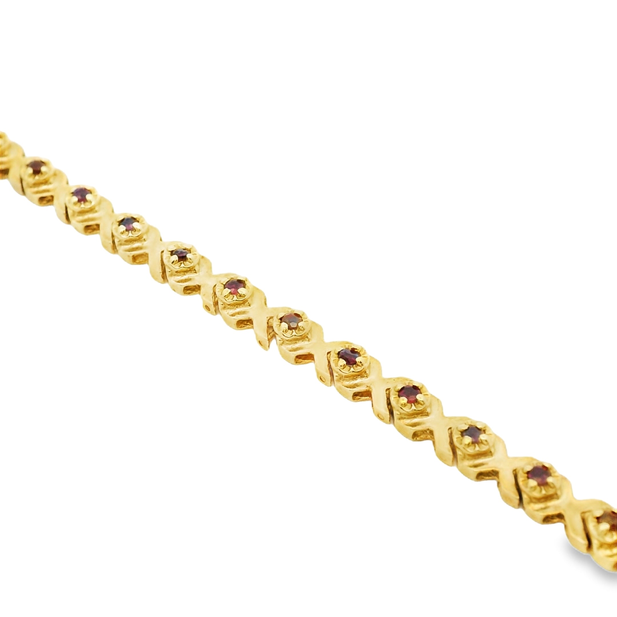 14k Yellow Gold Link Bracelet With Ruby Stones