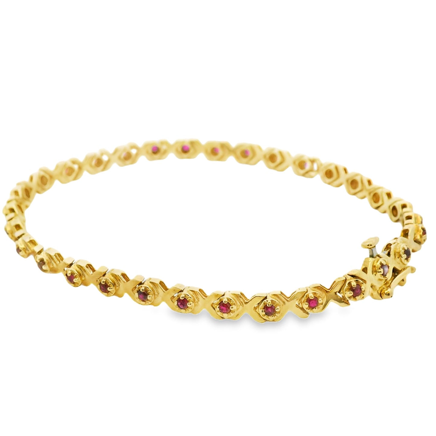 14k Yellow Gold Link Bracelet With Ruby Stones