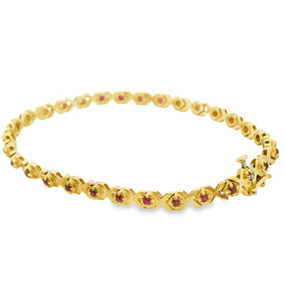 14k Yellow Gold Link Bracelet With Ruby Stones