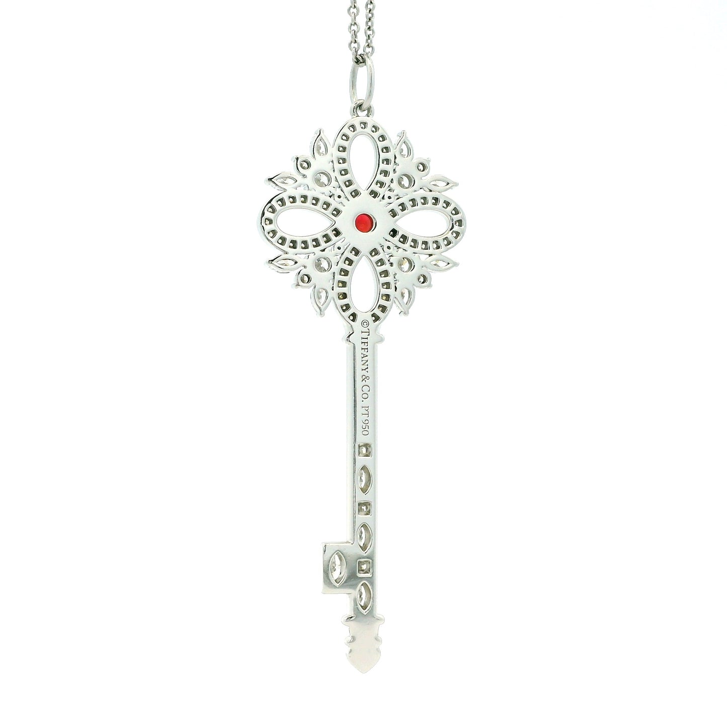 Tiffany &Co Victoria Key Platinum Diamond and Ruby Pendant Necklace