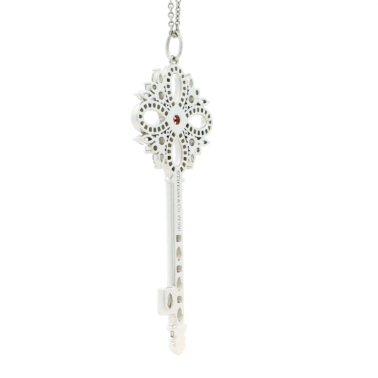 Tiffany &Co Victoria Key Platinum Diamond and Ruby Pendant Necklace