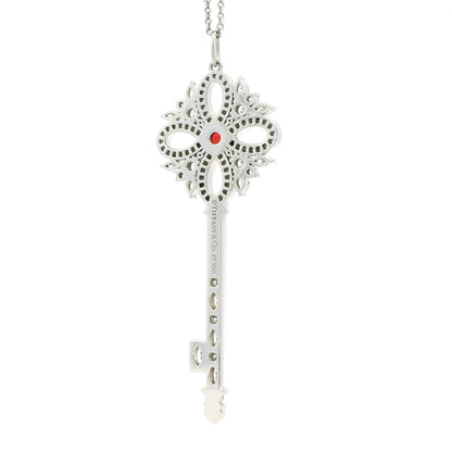 Tiffany &Co Victoria Key Platinum Diamond and Ruby Pendant Necklace
