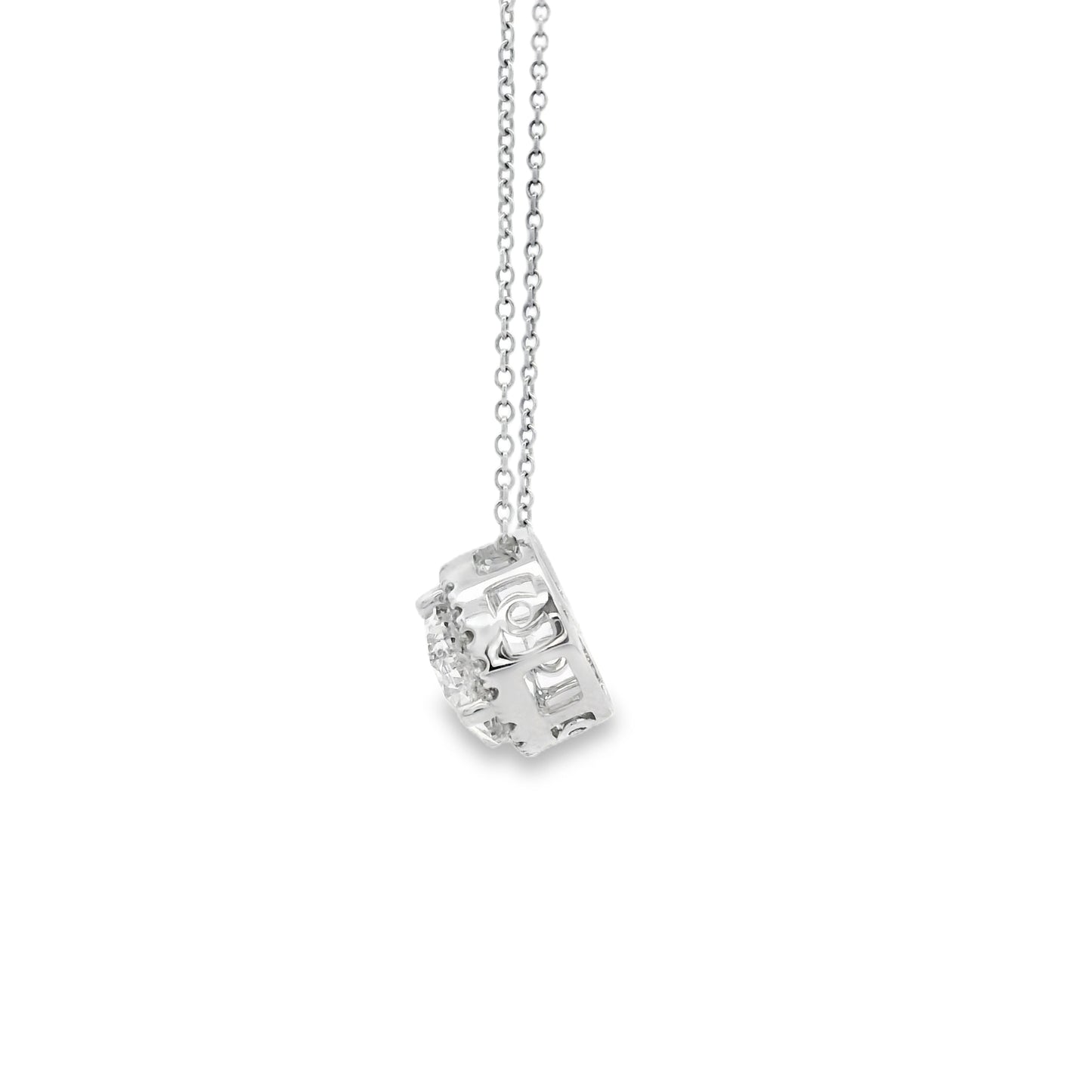 14k White Gold 2.01ctw Round Brilliant Diamond Halo Pendant Necklace