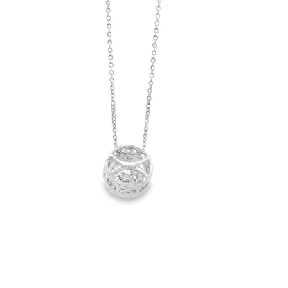 14k White Gold 2.01ctw Round Brilliant Diamond Halo Pendant Necklace