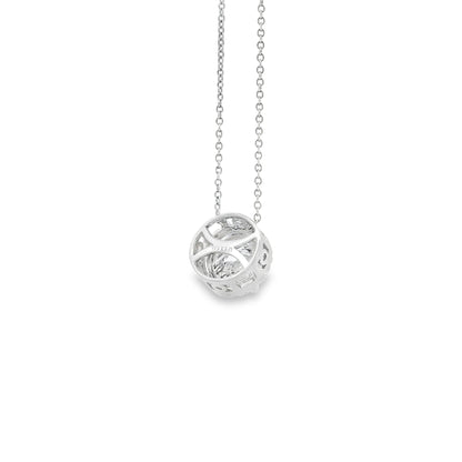 14k White Gold 2.01ctw Round Brilliant Diamond Halo Pendant Necklace