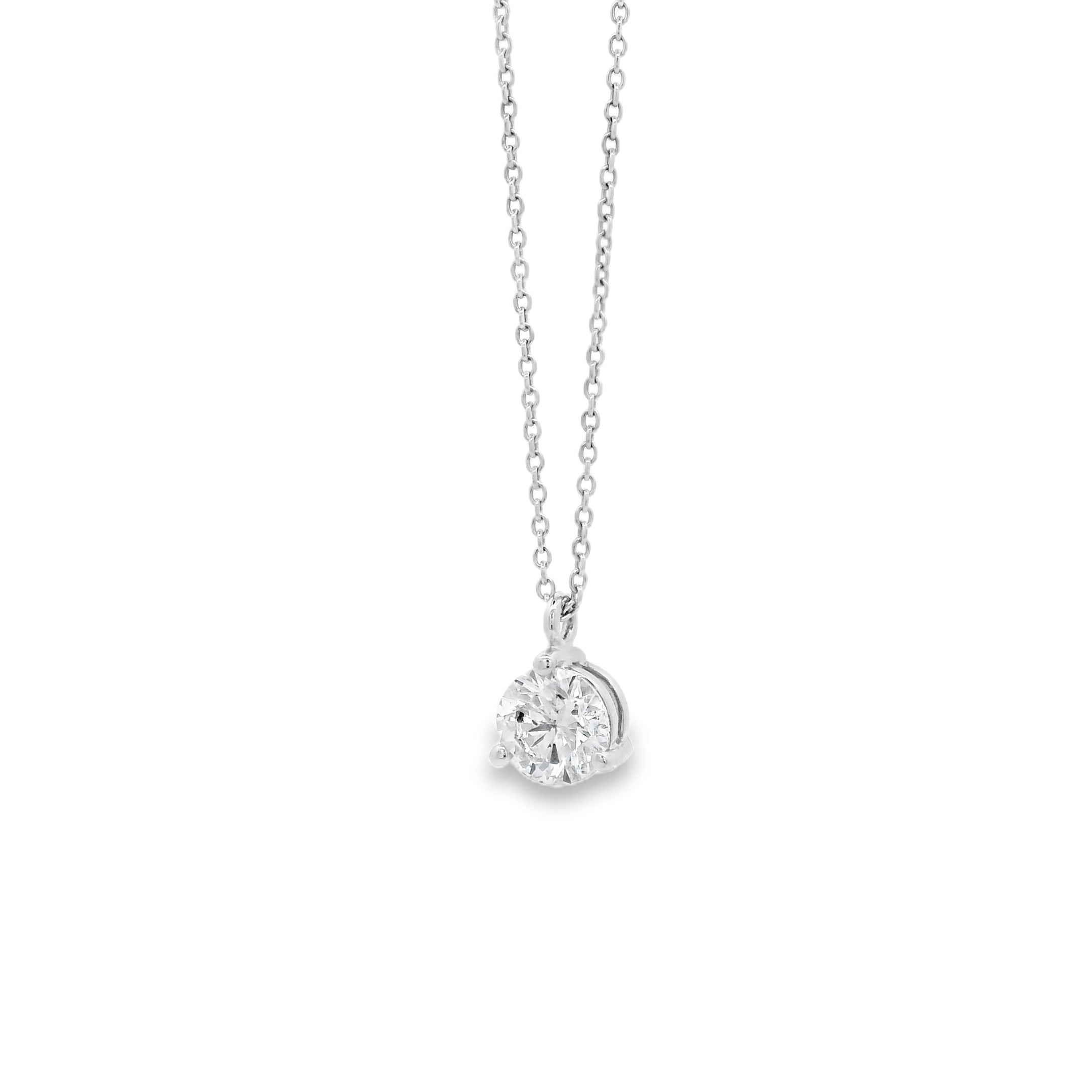 14k White Gold 1.01ctw Round Brilliant Diamond Pendant Necklace