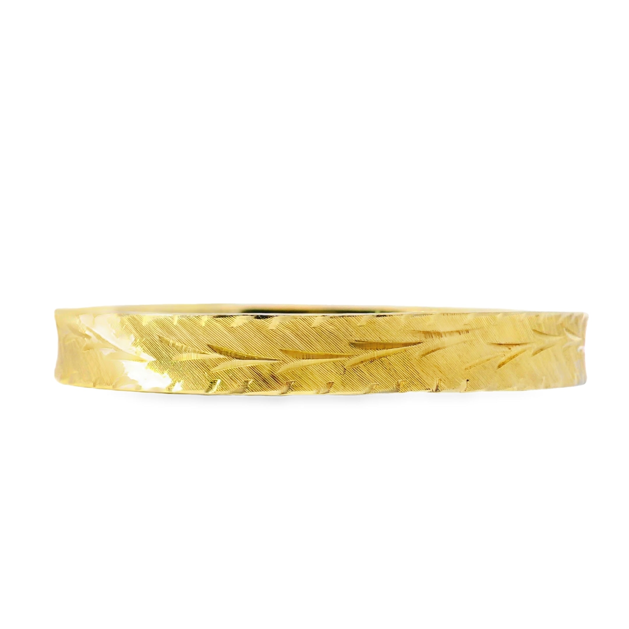 14k Yellow Gold Vintage Etched Leaf Pattern Bangle